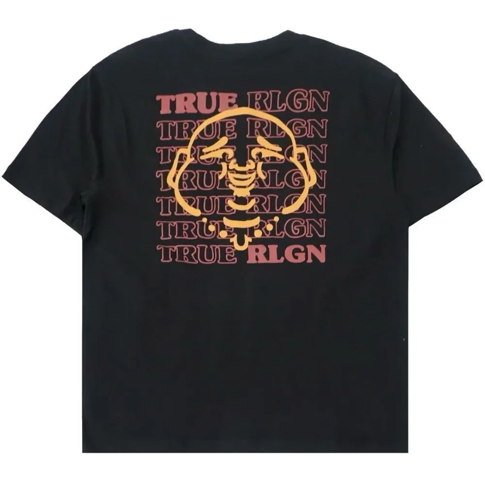 NWT True Religion Repeat TR Buddha Short Sleeved Tee Black Orange Size 2XL